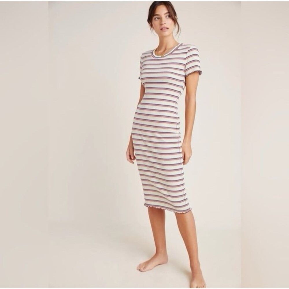 Sundry Striped Knit Sheath Ruffle Hem Midi Dress Size 0